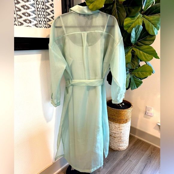 ELOQUII Organza Seafoam/Mint Belted Shirt Dress - Picture 2 of 6